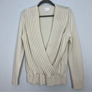 Gant Rugger | Women’s Cream Wrap Cross Front Knit Sweater Wool Cashmere S